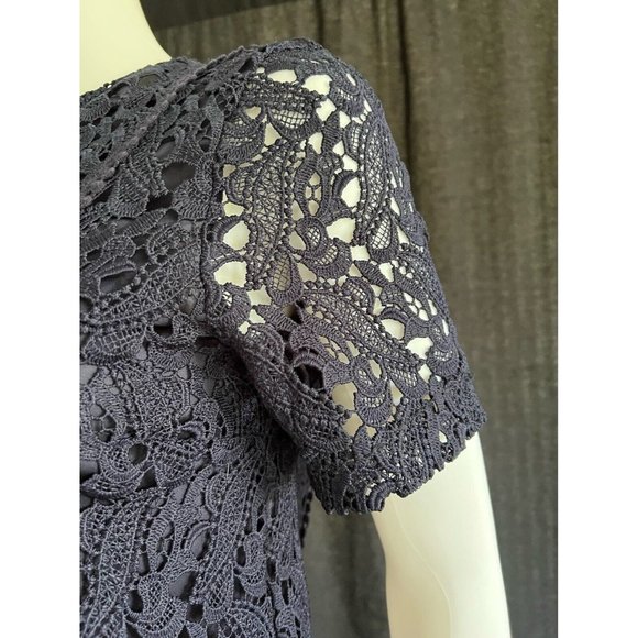 Zara Women's Dress Navy Blue Lace Short Sleeves Scalloped Hem Size XS - Picture 6 of 12